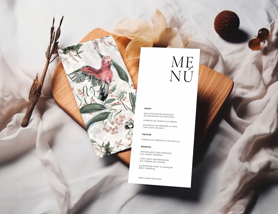 Minutas del banquete con el menú de cada invitado, Catering Noray