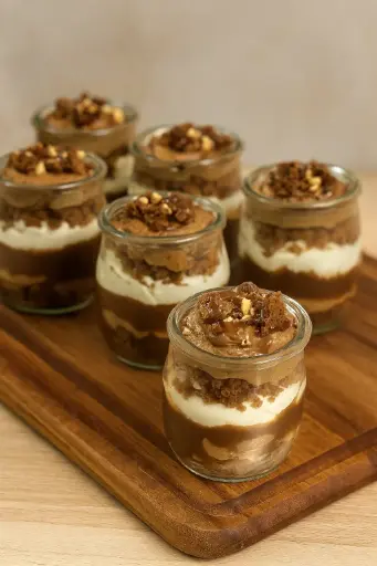 [Cat] Tarrito de triple tarta de bizcocho, mousse de chocolate y caramelo de café XS